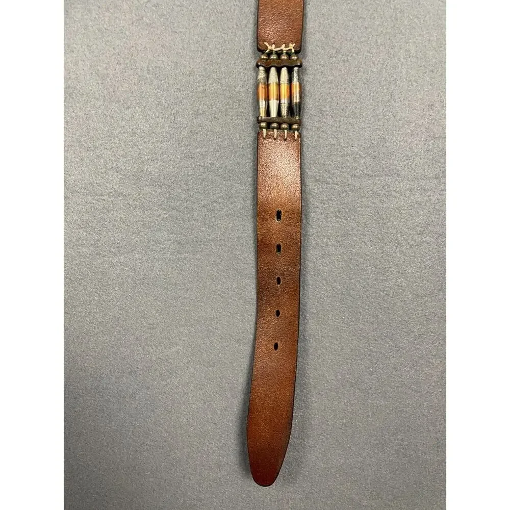 VTG Waist Belt Medium Brown Leather Metal Beaded Accents Cowboy Western